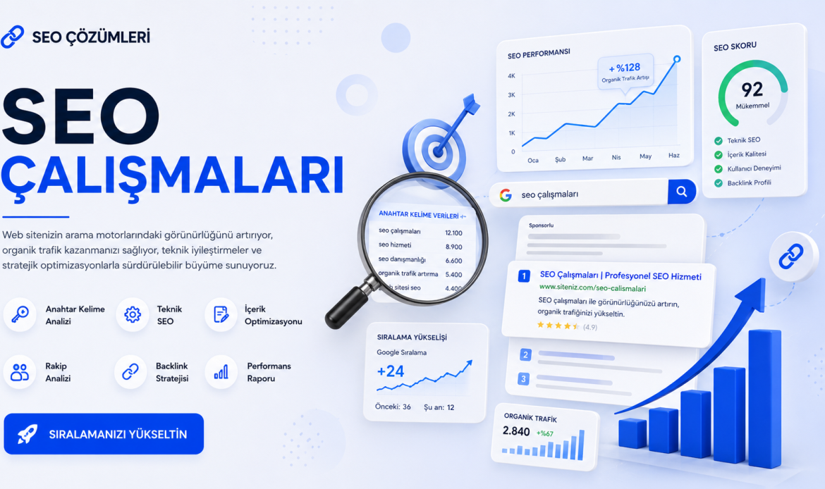 Anahtar kelime seti: SEO Çalışmaları, SEO Çalışması, SEO Çalışmaları Firmaları, SEO Çalışması Fiyatları, kurumsal SEO, teknik SEO, içerik SEO, yerel SEO, anahtar kelime analizi, backlink çalışması, SEO raporlama.
