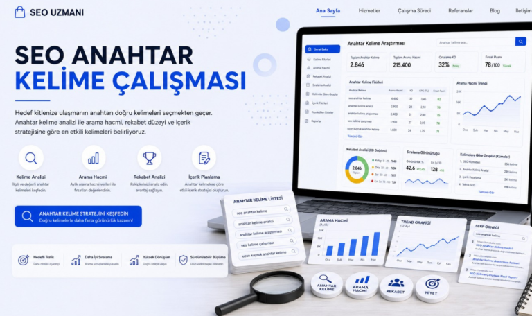 SEO anahtar kelime çalışması, anahtar kelime analizi, SEO kelime çalışması, uzun kuyruklu anahtar kelimeler, SEO uyumlu içerik, web tasarım SEO çalışmas