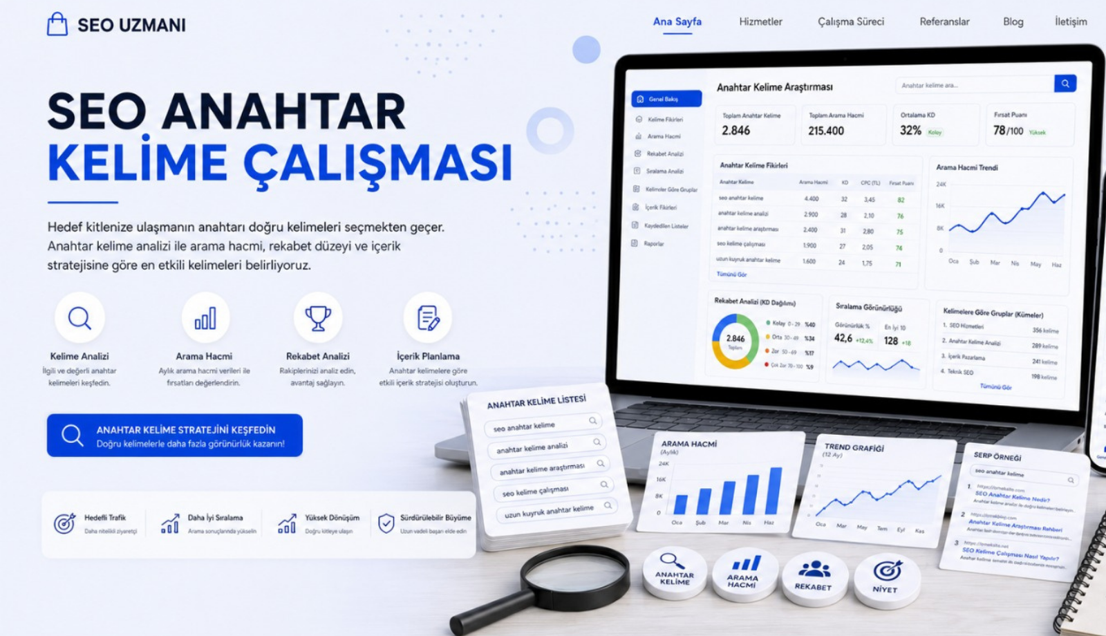 SEO anahtar kelime çalışması, anahtar kelime analizi, SEO kelime çalışması, uzun kuyruklu anahtar kelimeler, SEO uyumlu içerik, web tasarım SEO çalışmas